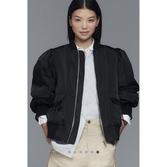 Anthropologie Avec Les Filles Oversized Bomber Jacket Sz L Black NWT